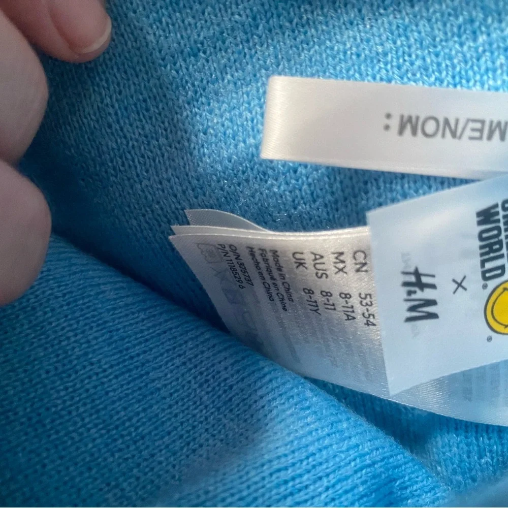 NWT H&M Smiley World light blue knit motif-detail hat, 8-11 yr